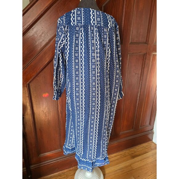 Anthony Richards Blue White Boho Print Cotton Long Sleeve Flannel Nightgown XL - Picture 4 of 8